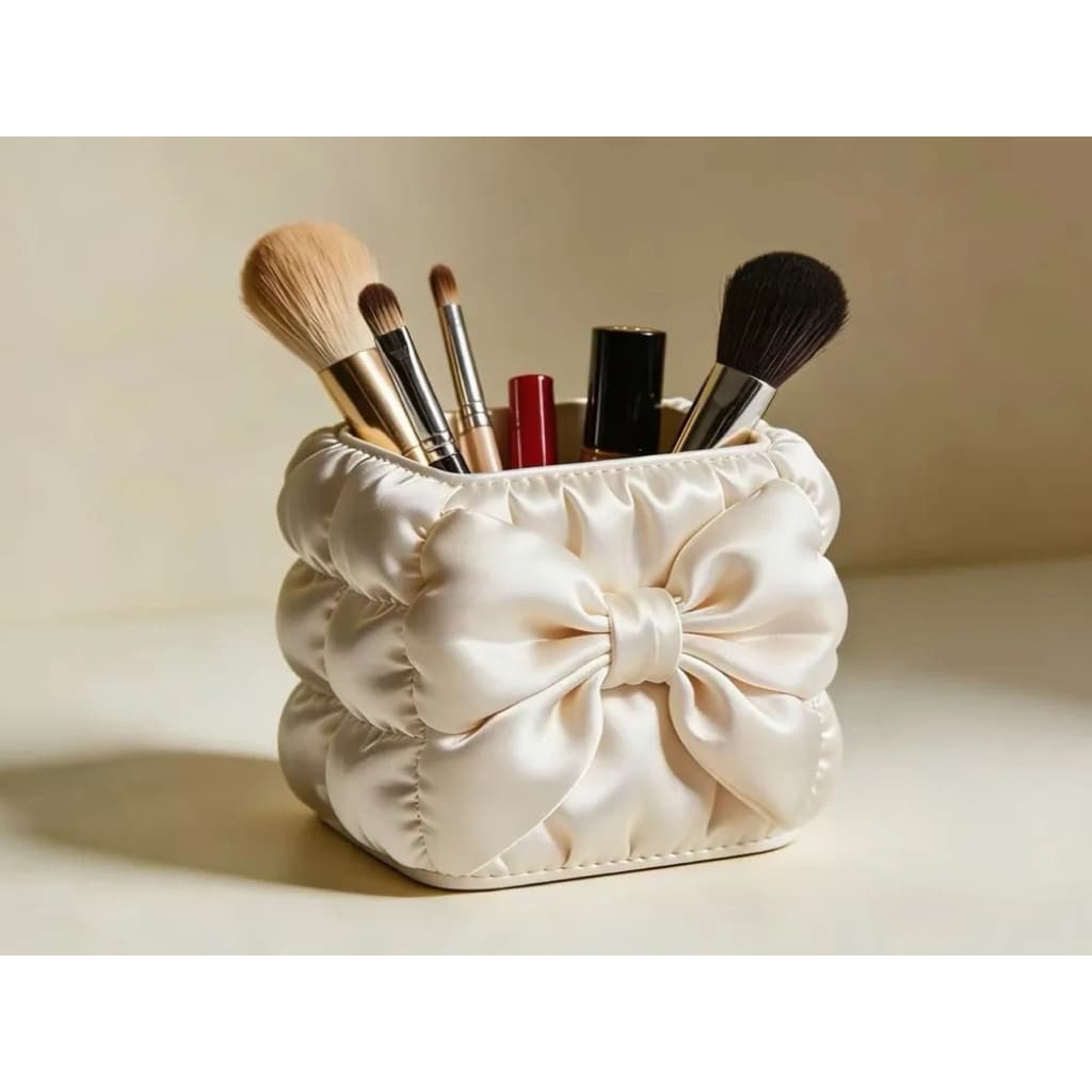 🎀 Luxe Ribbon Organizer – Hộp Đựng Mỹ Phẩm Nơ Lụa Sang Trọng ✨